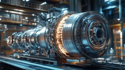 Fototapeta premium Futuristic electric turbine engine with future cybernetic technology background wallpaper AI generated image