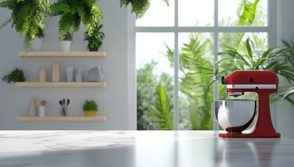 Marble Countertop In Bright, Airy Kitchen With Plants