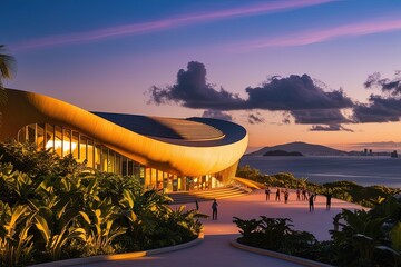 Rio de Janeiro, Brazil - September 17th 2022 - Sunset at Museu de Amanha
