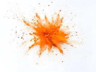 A vibrant orange powder explosion on a white background.