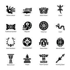Pack of 16 Aztec Culture Solid Icons 

