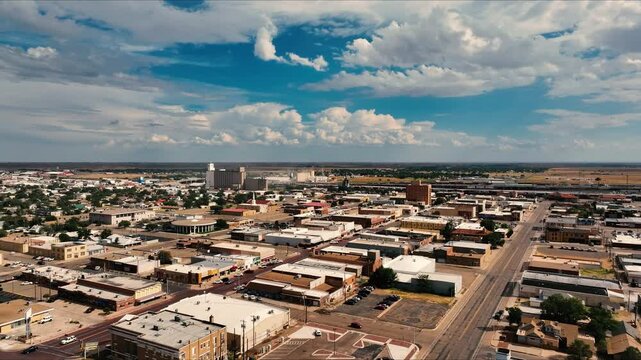Wide aerial flight over Clovis New Mexico