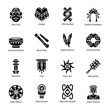 Bundle of Ancient Tribal Culture Solid Icons 

