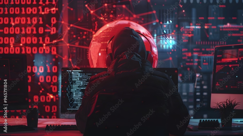 Poster hacker racing against countdown timer on digital bomb screen showcasing high stakes cyber concept