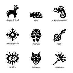 Fototapeta premium Set of 09 Aztec Symbols Solid Icons 