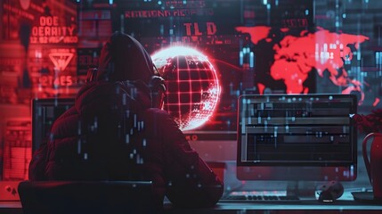 Cyber Security Global Threat and Digital Network Protection on World Map Background