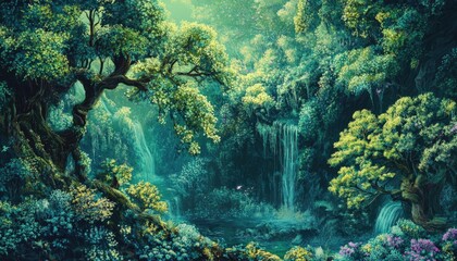 Fototapeta premium Fantasy artwork featuring vibrant shades of green