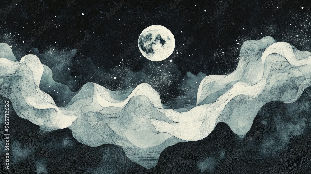 Poster enigmatic hand drawn illustration featuring ethereal and otherworldly elements perfect for adding a 