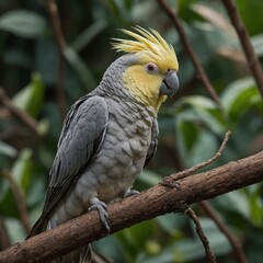Obraz premium A cockatiel is a small, friendly parrot native to Australia, known for its bright crest, orange cheek patches, and playful personality. They are popular pets due to their affectionate nature and abili