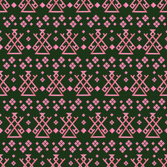 Hand drawn watercolor Russian traditional ornament seamless pattern isolated on dark background. Illustration can be used for textile, fabric, scrapbook and other printed products.