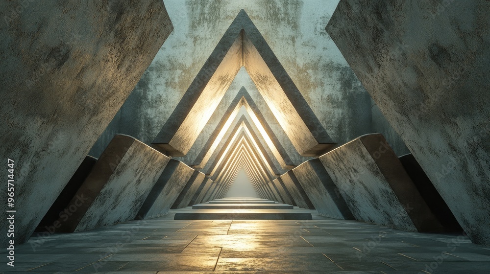 Poster 3d rendering of a triangular tunnel surrounded by cubes created through digital illustration