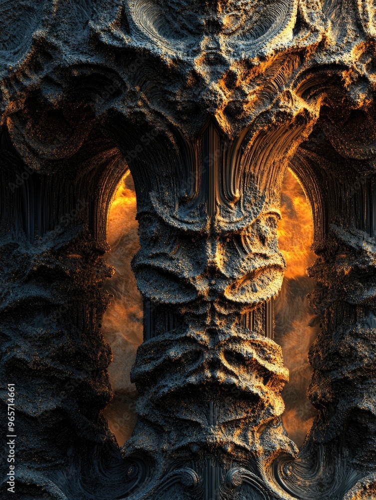 Poster fantasy 3d render featuring an embossed background texture volumetric illustration and three dimensi