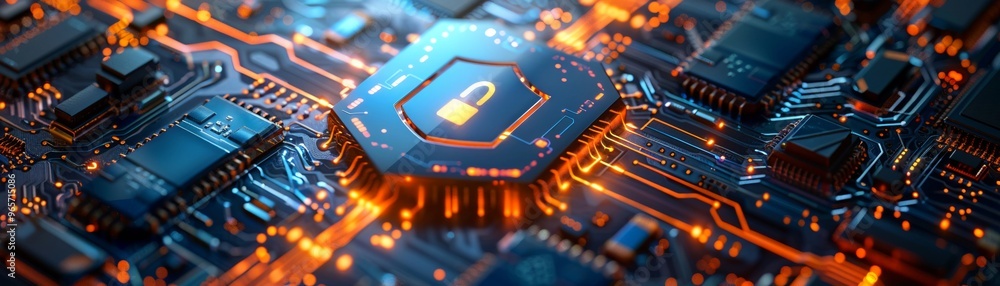 Poster A computer chip with a lock on it