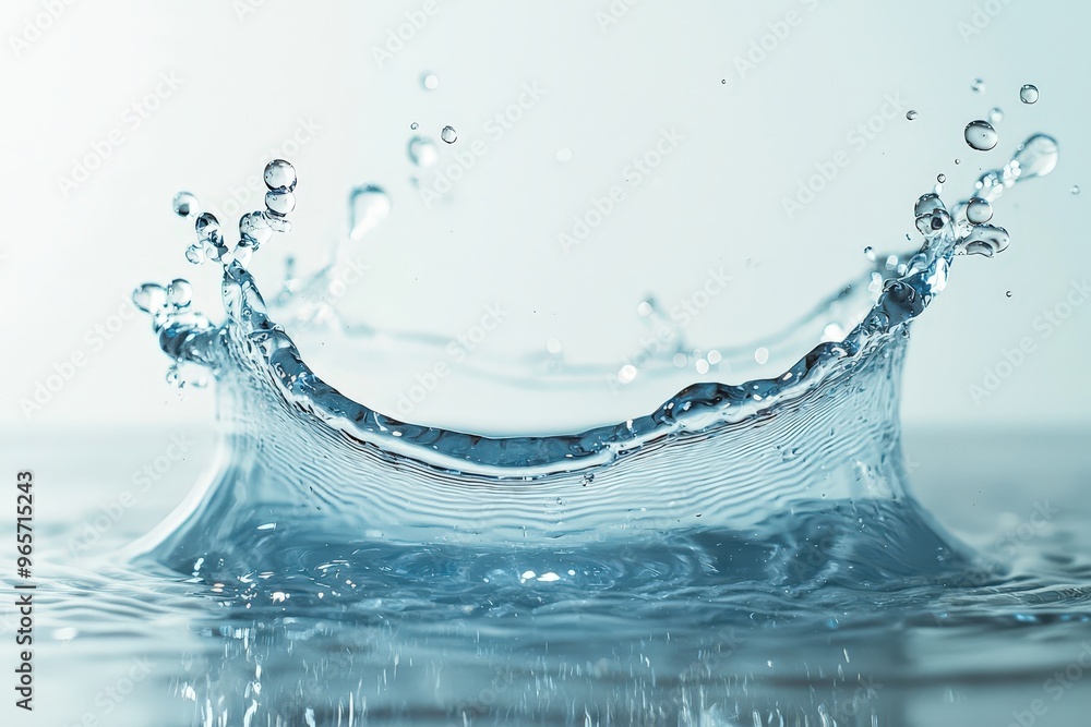 Fototapete A splash of water erupts from the surface, sending droplets airborne while creating ripples in a serene environment. The light enhances the clarity of the water
