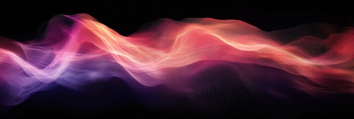 Fototapeta premium Abstract Blurred Wave with Intense Grain and Noise on Black Background, Featuring Retro Wave Aesthetics and Stippled Light Effects for a Highly Textured and Distorted Background Design