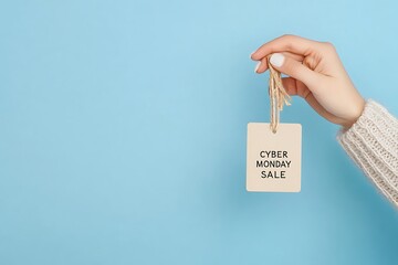 tag lettering "CYBER MONDAY SALE" in woman hand