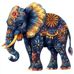 Obraz premium Detailed illustration of a decorated elephant with vibrant patterns