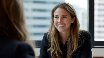 Obraz premium A professional woman smiles during a business meeting