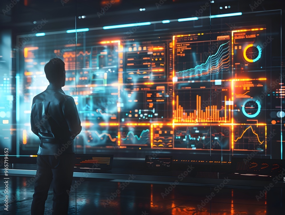 Aufkleber futuristic financial planning session with holographic data visualizations and virtual advisor