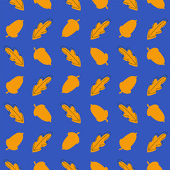Seamless pattern with acorns and leaves. Fall season. Modern minimalist autumn background. Good for textile design, wrapping paper, wallpaper and other. Vector illustration.