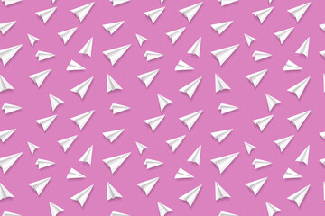 Fototapeta premium Paper Airplane pattern on color background