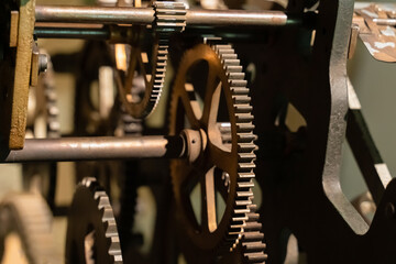 mechanism with gears old machine, traditional clock device