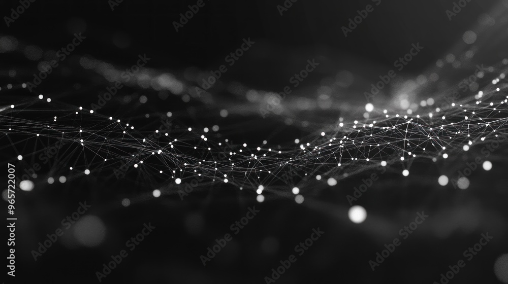 Poster abstract network of white points on black background