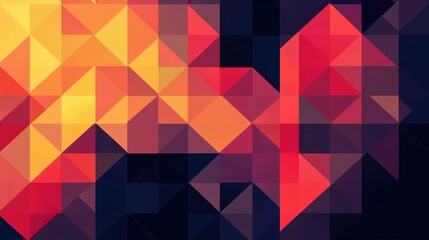 Vibrant abstract geometric pattern featuring overlapping triangles in warm tones of orange, red, and deep blue.