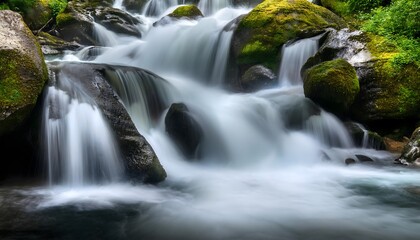Fototapeta premium dynamic abstract flowing stream waterfall with rocks and long exposure