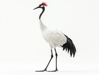 Obraz premium Red-crowned crane standing gracefully on white background