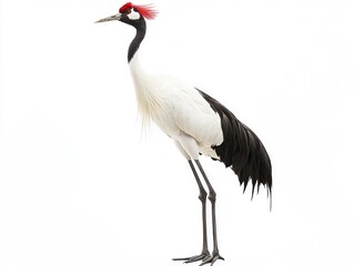 Red-crowned crane standing gracefully on white background