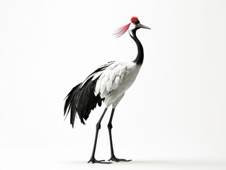 Obraz premium Red-crowned crane standing gracefully on white background