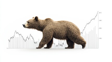 Bear in a black suit with downtrend charts, representing trading volatility and the concept of a recession in stock market analysis