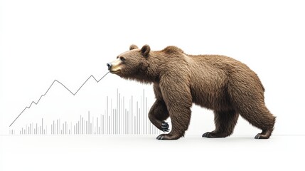 Bear in a black suit with downtrend charts, representing trading volatility and the concept of a recession in stock market analysis