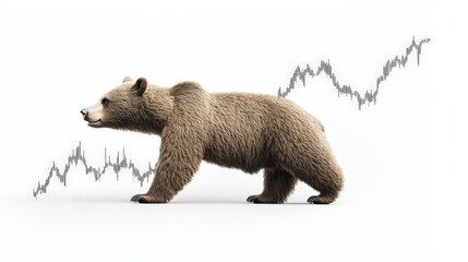Bear in a black suit with downtrend charts, representing trading volatility and the concept of a recession in stock market analysis