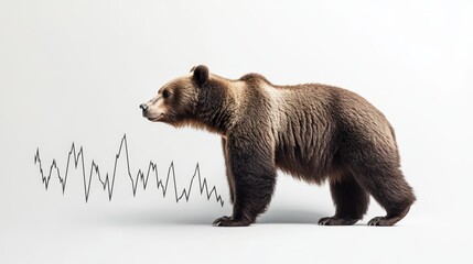 Bear in a black suit with downtrend charts, representing trading volatility and the concept of a recession in stock market analysis
