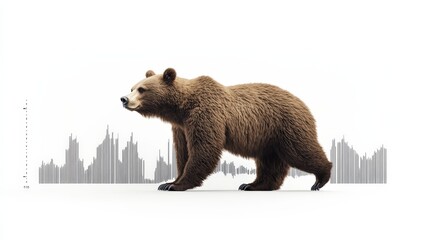 Bear in a black suit with downtrend charts, representing trading volatility and the concept of a recession in stock market analysis