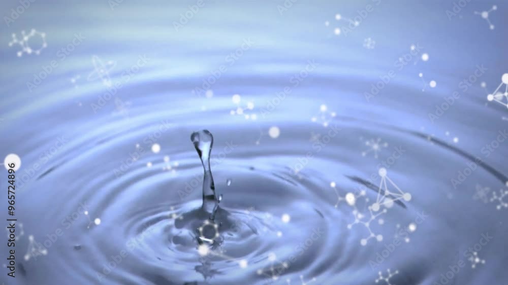 Poster animation of molecules and scientific data processing over water dropping