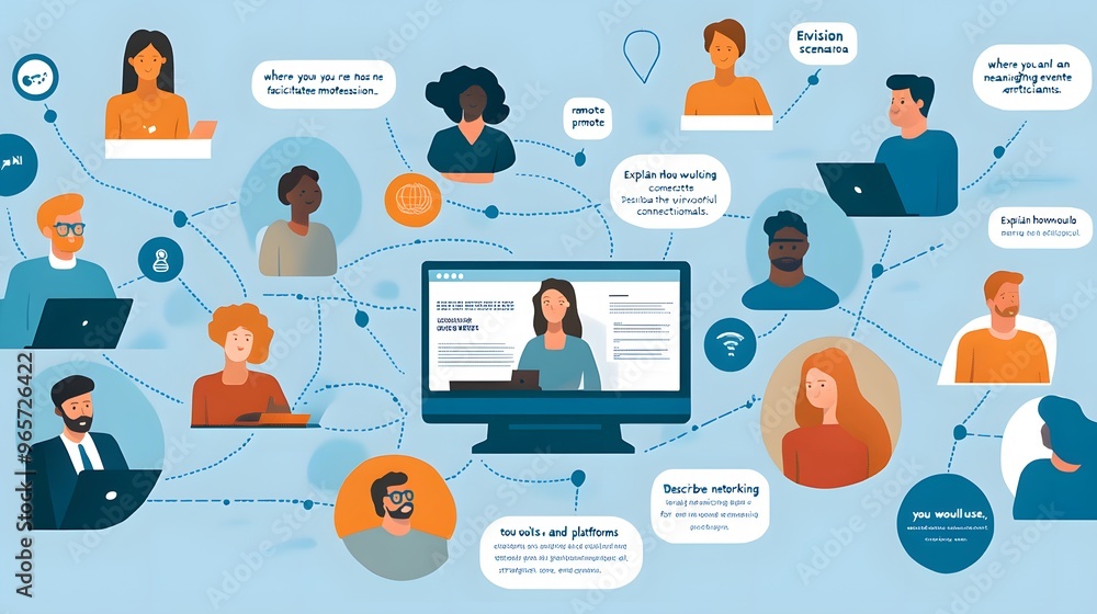 Poster illustration of networking and connection in the modern world