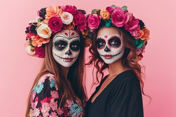young woman with skull makeup on day of dead holiday