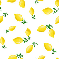 Tropical seamless pattern with yellow lemons. Cute fruit summer background. bright modern print for paper, cover, fabric