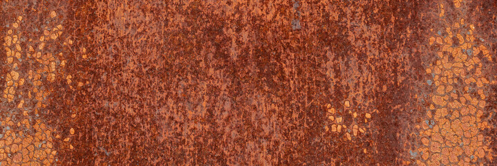 Panoramic grunge rusted metal texture, rust and oxidized metal background. Old metal iron panel.