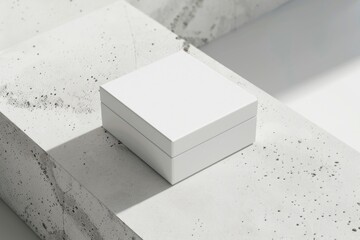 White closed jewelry box mockup furniture tabletop.