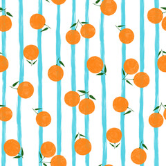 Seamless pattern with cute tropical fruit orange. Cute summer background for fabrics, decorative paper, textile print. Templates for celebration, ads, branding, banner, cover, label, poster