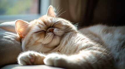 A content cat peacefully napping in a sunlit spot, showcasing relaxation and comfort.