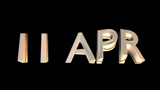 11 April animation for calendar concept isolated on black background