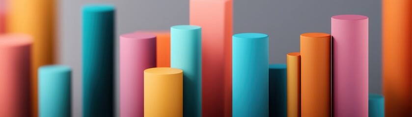 Colorful cylindrical shapes rise in a vibrant arrangement, creating a striking visual representation of growth and creativity.