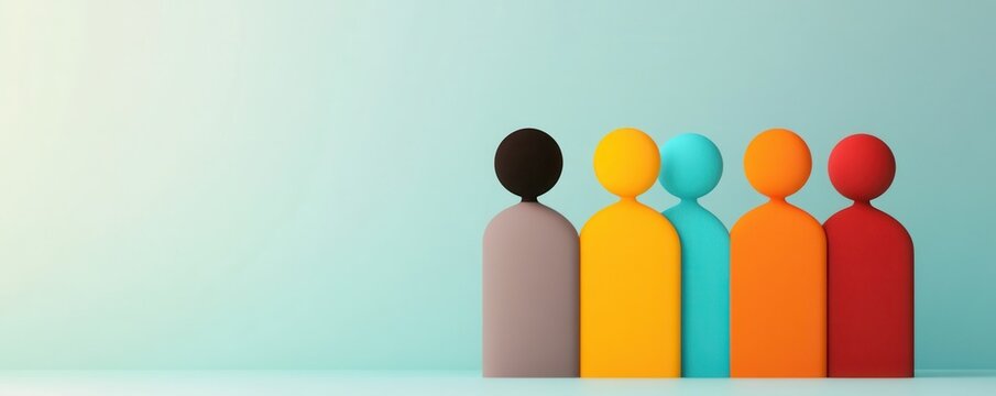 Colorful wooden figures representing diversity and teamwork against a soft background, ideal for social themes and collaboration visuals.