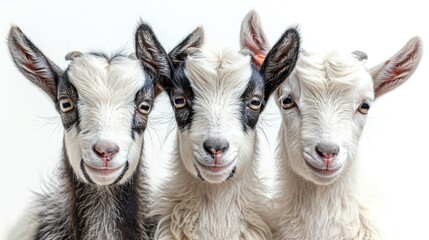 Obraz premium Three Amusing Goats in Closeup Isolated on White Background
