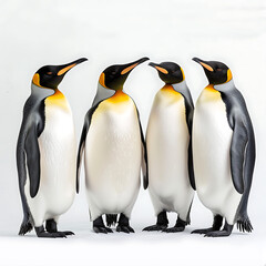 Fototapeta premium Penguins on white baclground , Set of penguins on a white background, Colony of king penguins together, isolated on white,